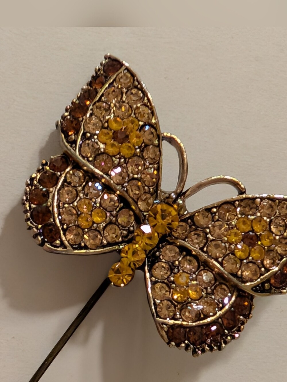 Butterfly Stick Pin Gold-tone Brooch Crystals, Yellow & Amber